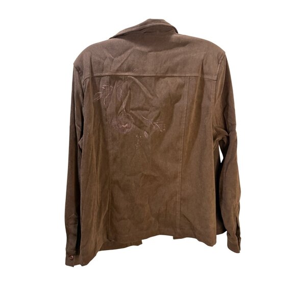 Koret Petite Brown Button-Up Jacket W/ Floral Embroidery Size PL Polyester & Spa - Picture 2 of 8